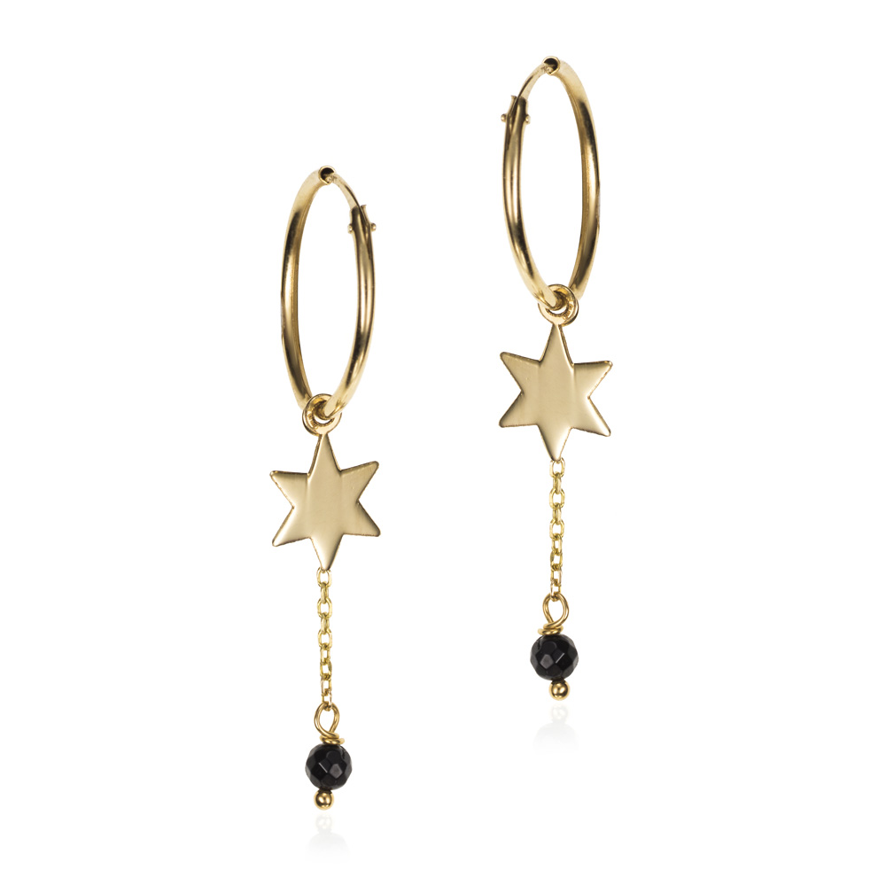 Aros de oro 9K hematite estrella
