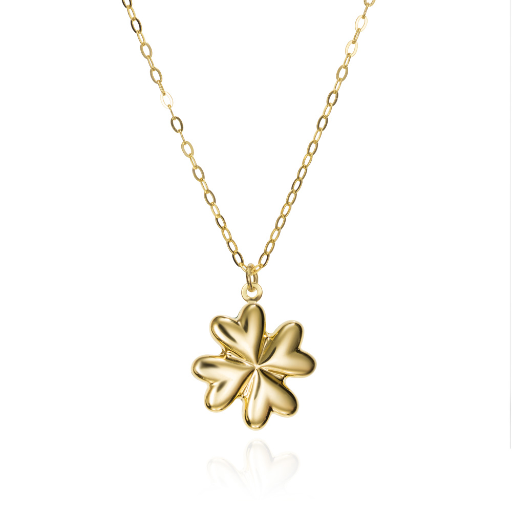 Colgante con cadena de oro 9K trébol liso esmalte