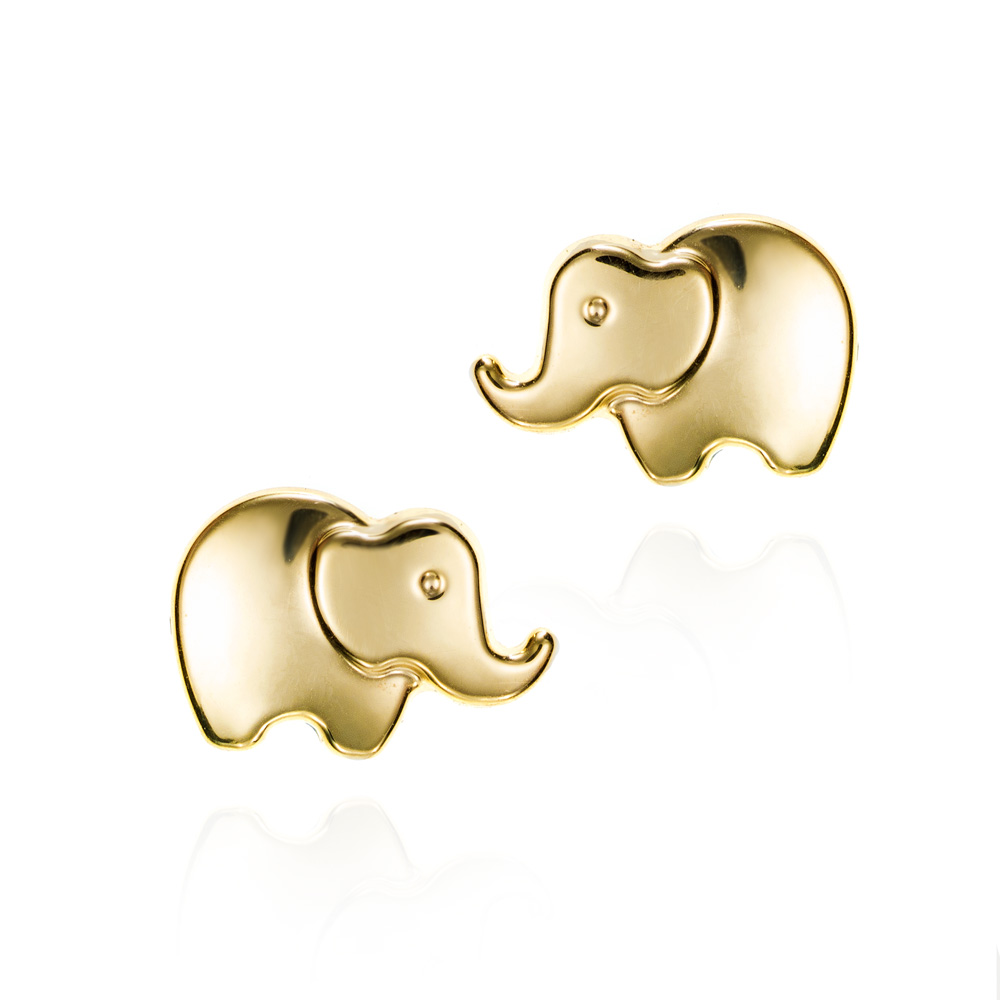 Pendientes cortos de oro 9K elefante liso