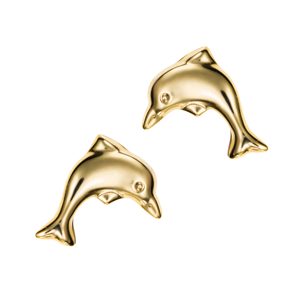 Pendientes cortos de oro 9K delfín liso esmalte