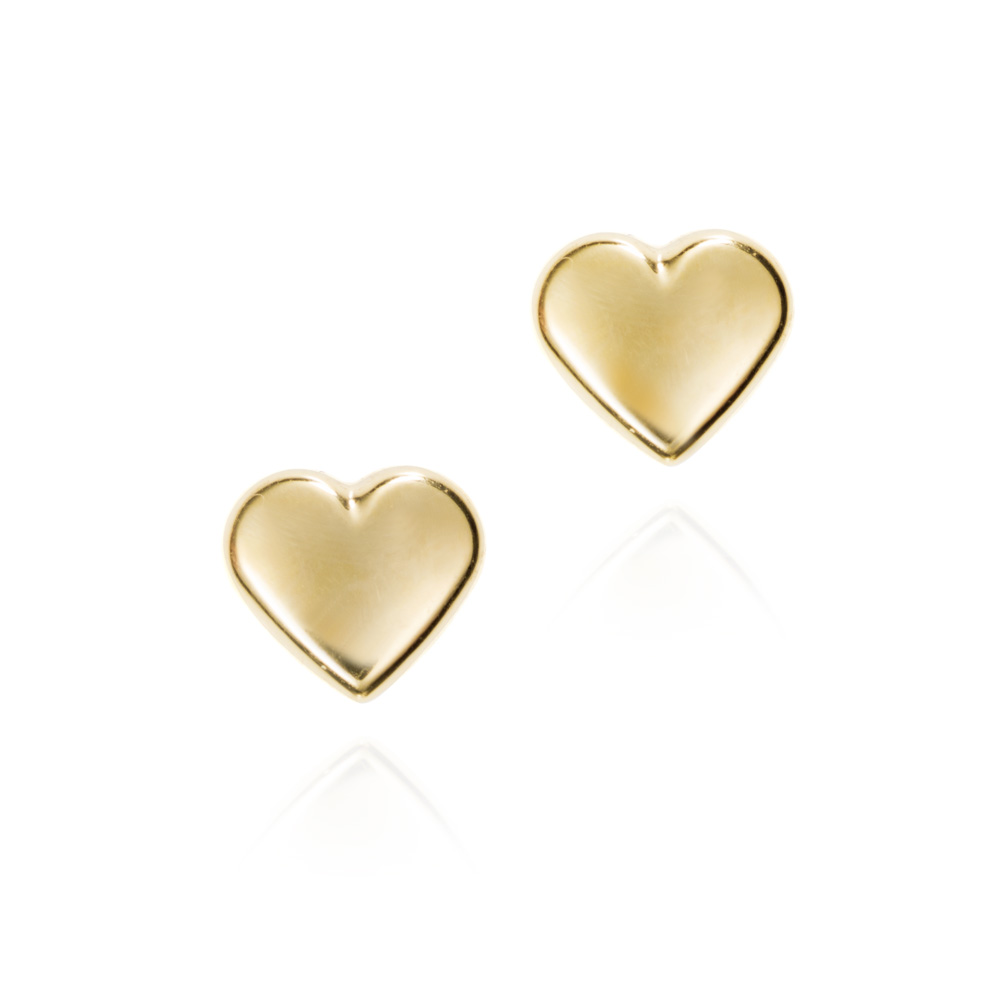 Pendientes cortos de oro 9K corazón liso