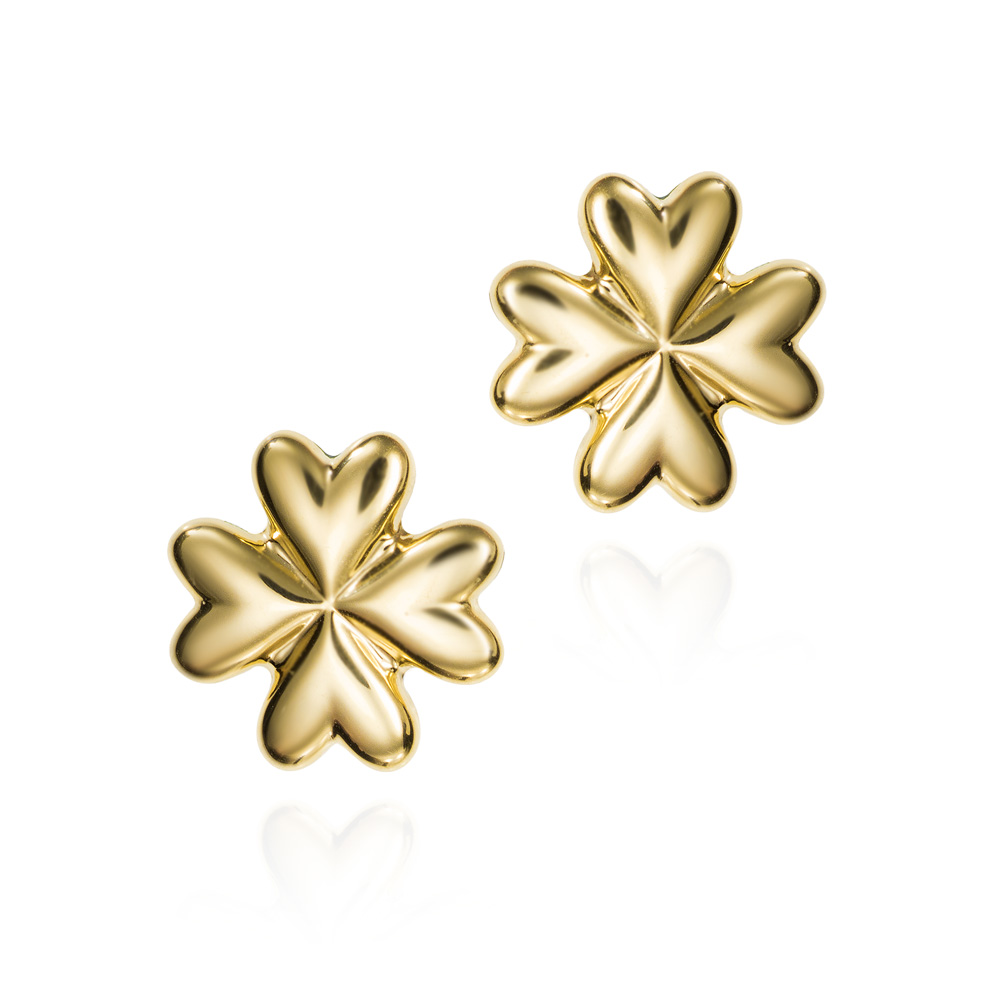 Pendientes cortos de oro 9K trébol liso esmalte