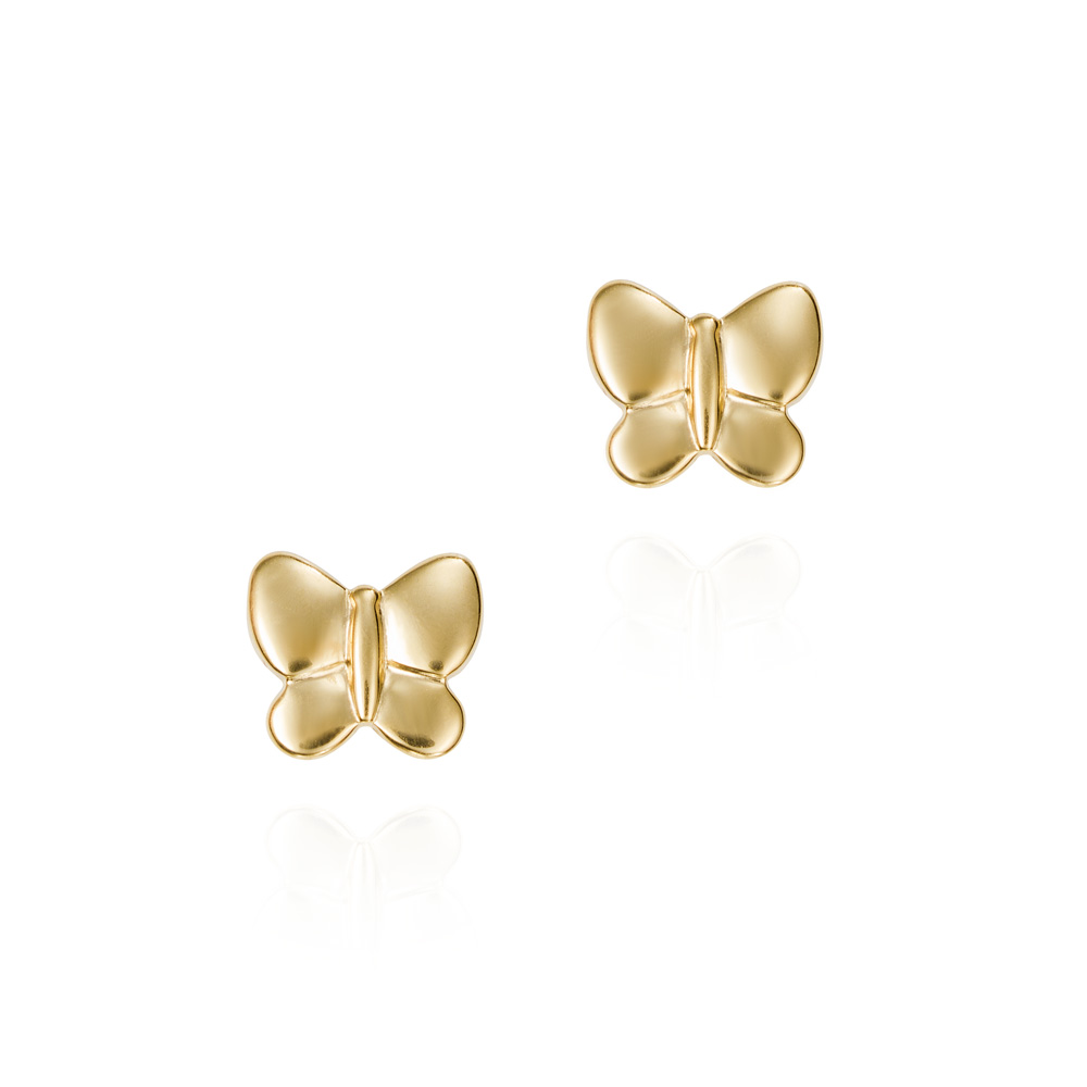 Pendientes cortos de oro 9K mariposa lisa