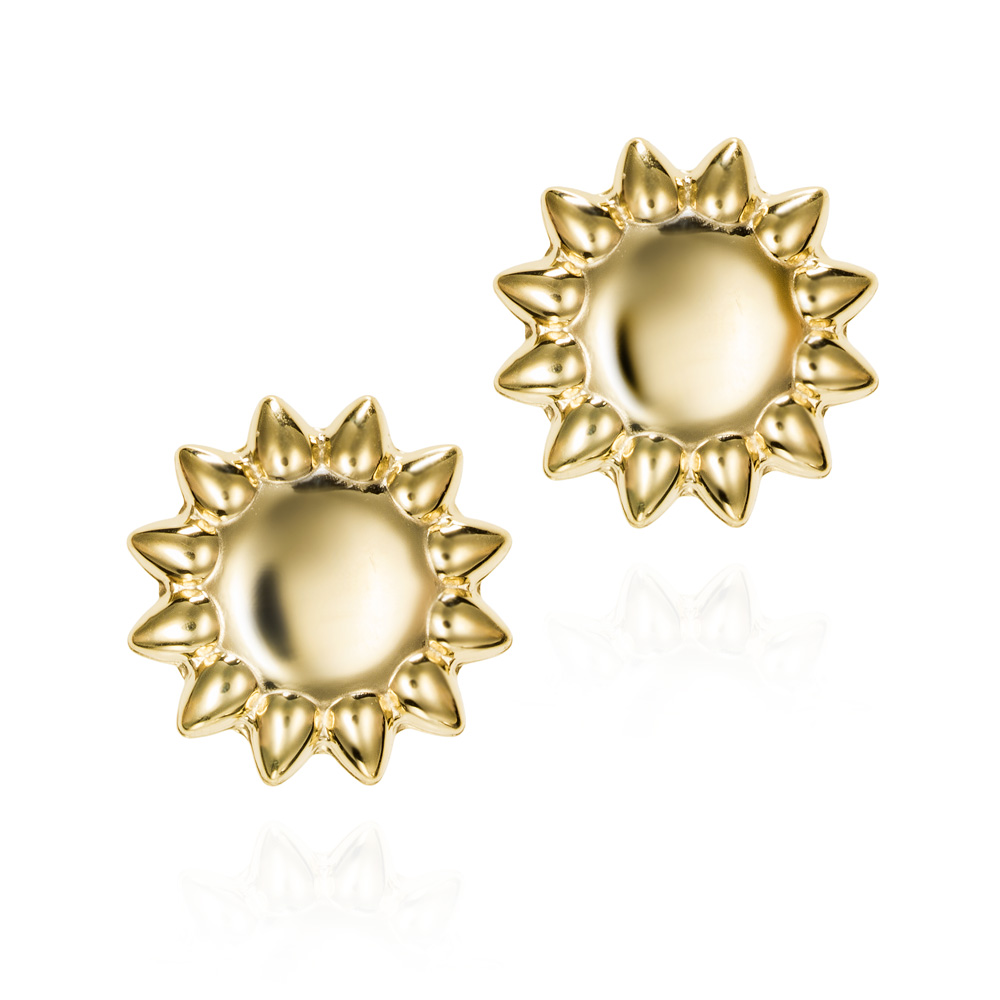 Pendientes cortos de oro 9K sol liso esmalte