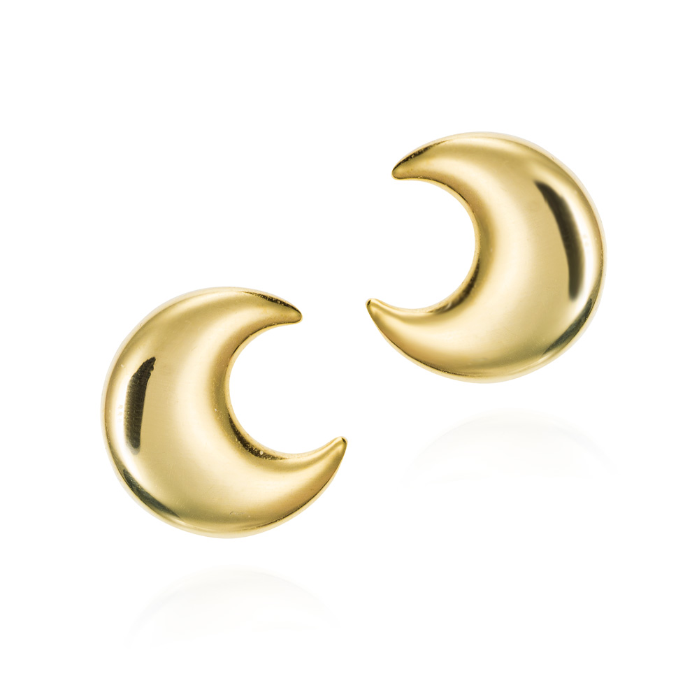 Pendientes cortos de oro 9K luna lisa esmalte