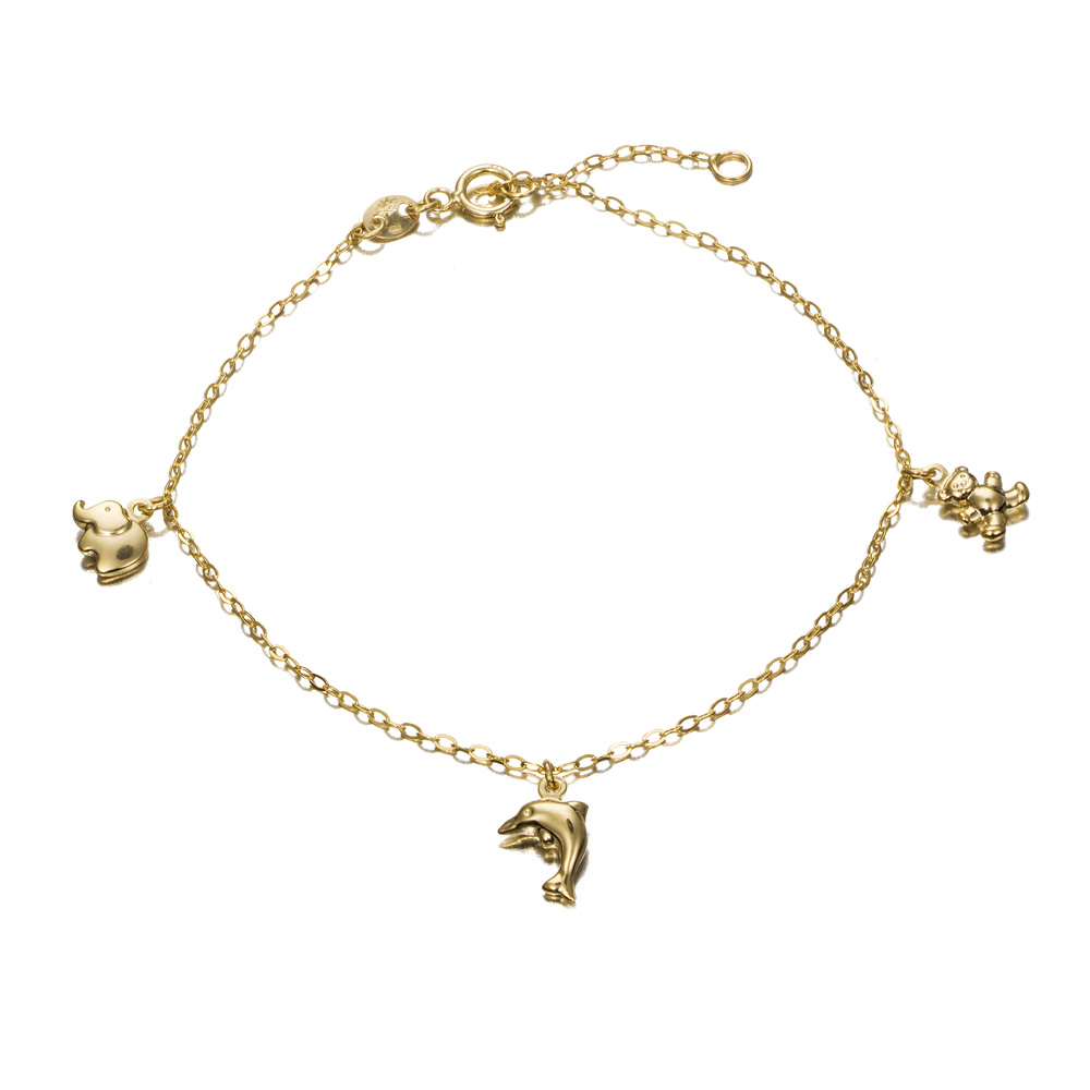 Pulsera articulada de oro 9K circonitas animales esmalte