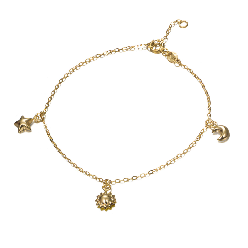 Pulsera articulada de oro 9K luna sol estrella esmalte