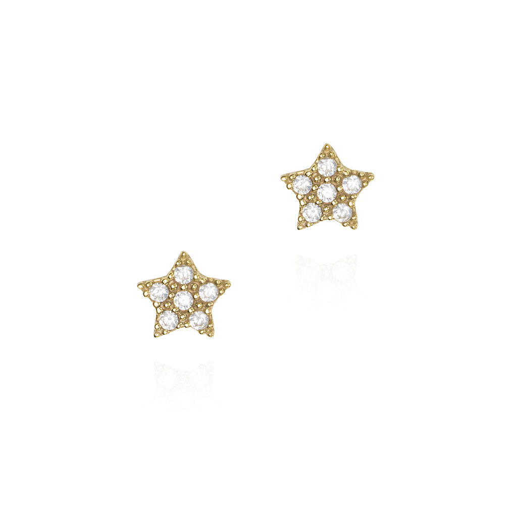 Pendientes pequeños de oro 9K circonitas estrella