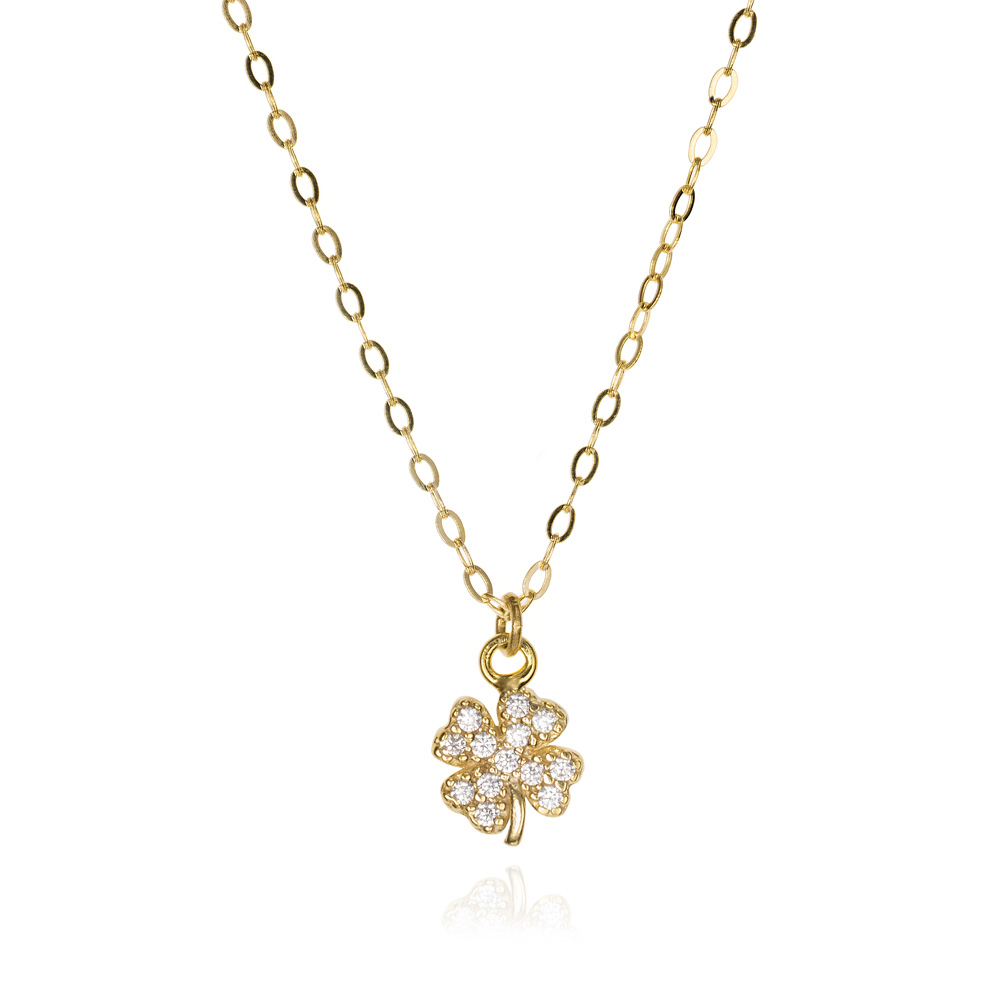 Colgante con cadena de oro 9K circonitas trébol