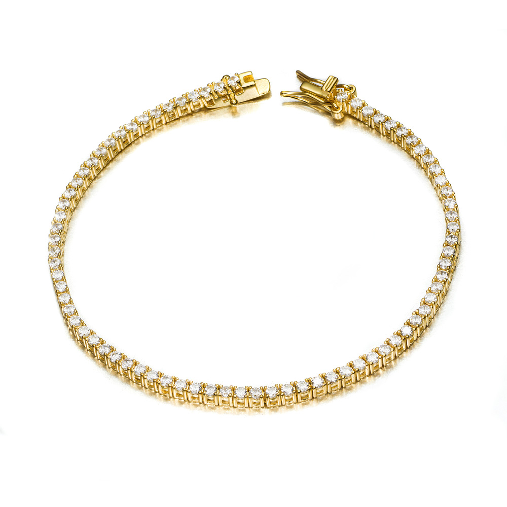 Pulsera rivière de plata bañada de oro con circonitas 2 mm