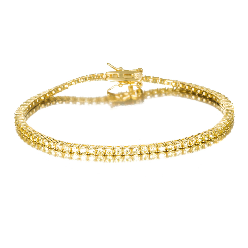 Pulsera rivière de plata bañada de oro 2 mm circonita amarilla