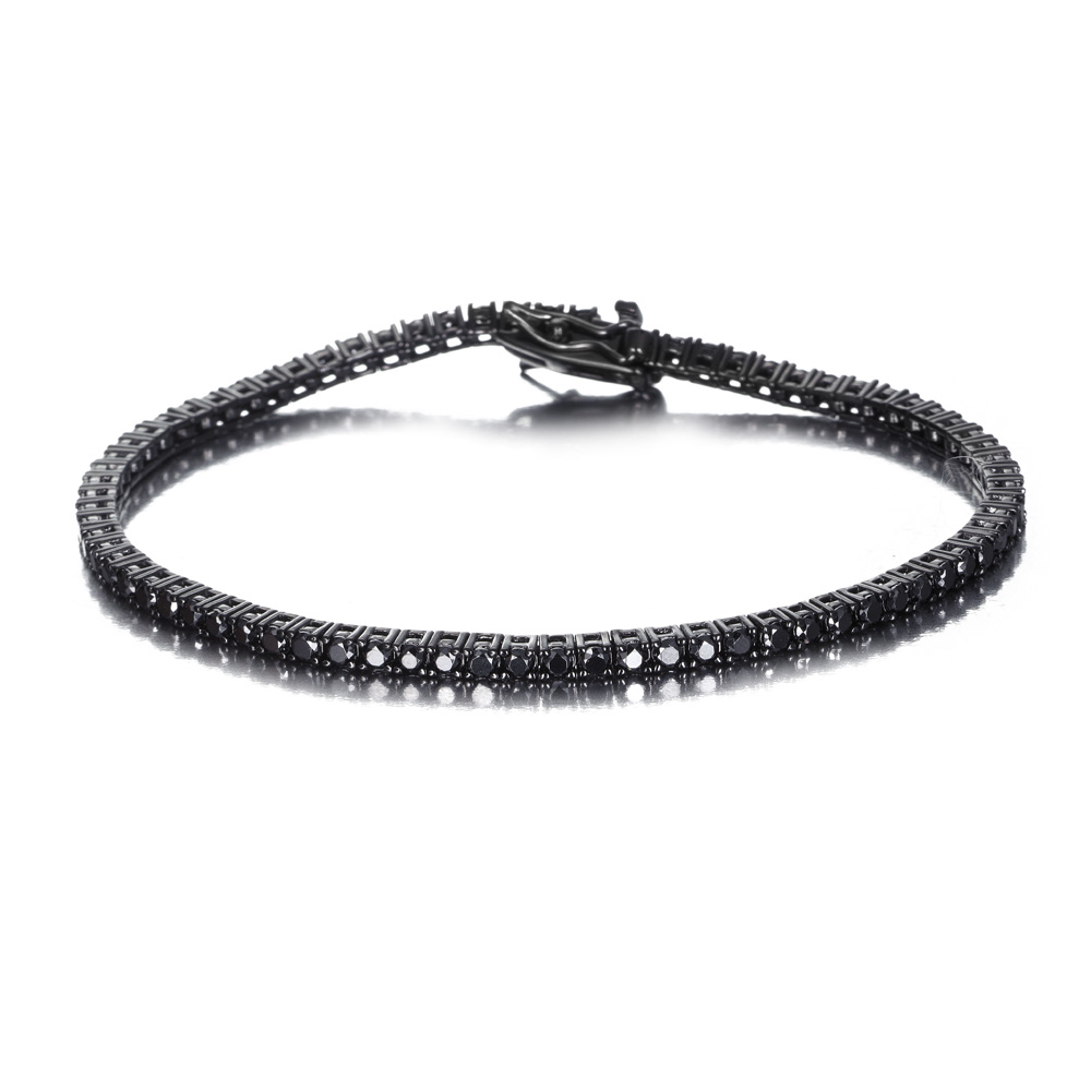 Pulsera rivière de plata pavonada con circonitas negras 2 mm