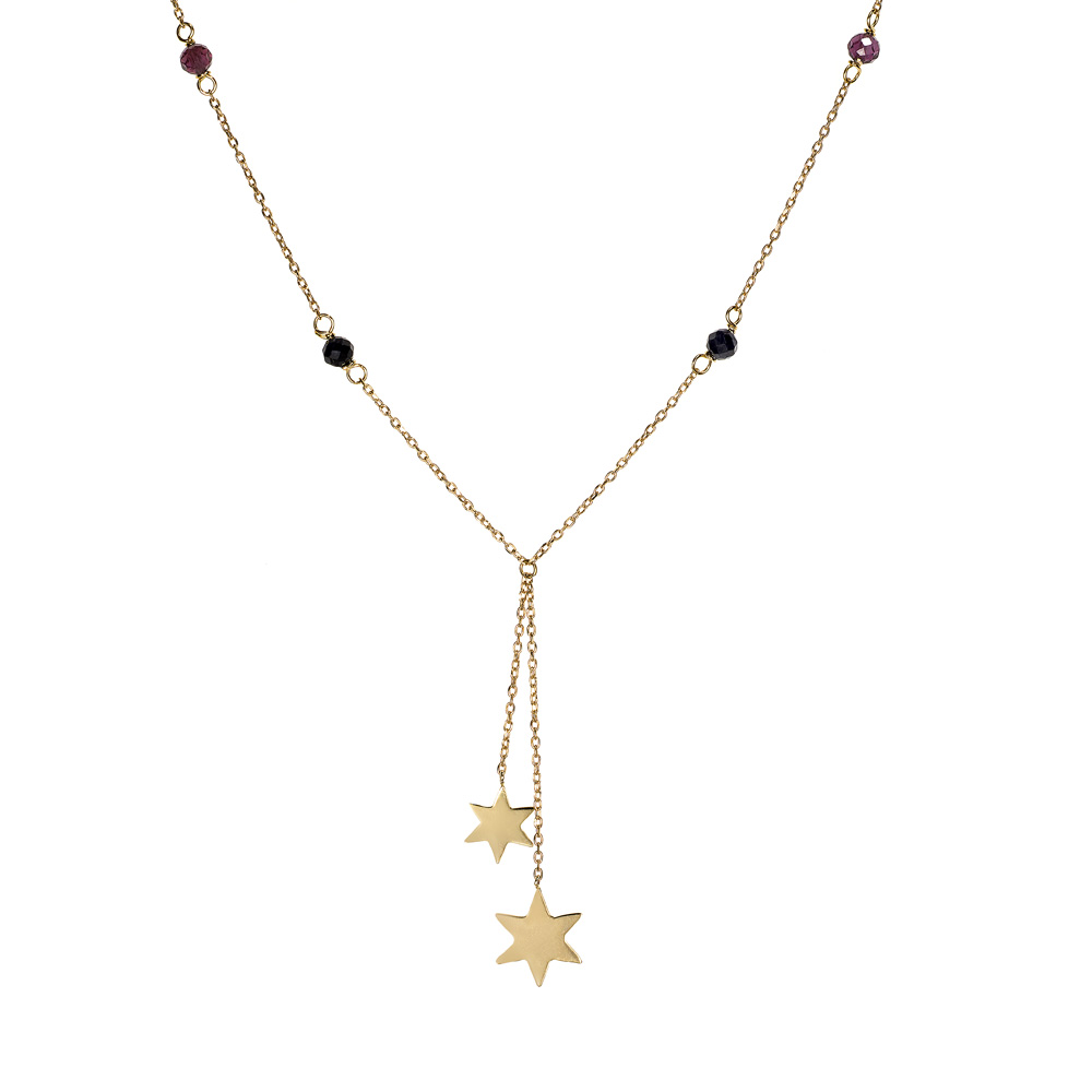 Colgante con cadena de oro 9K estrellas zafiro y amatistas