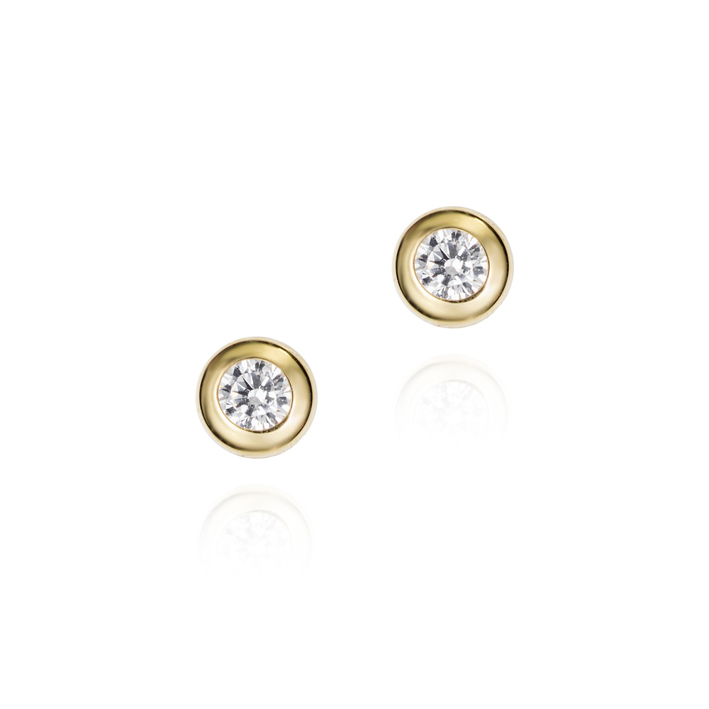 Pendientes pequeños de oro 9K chatón circonita 3 mm