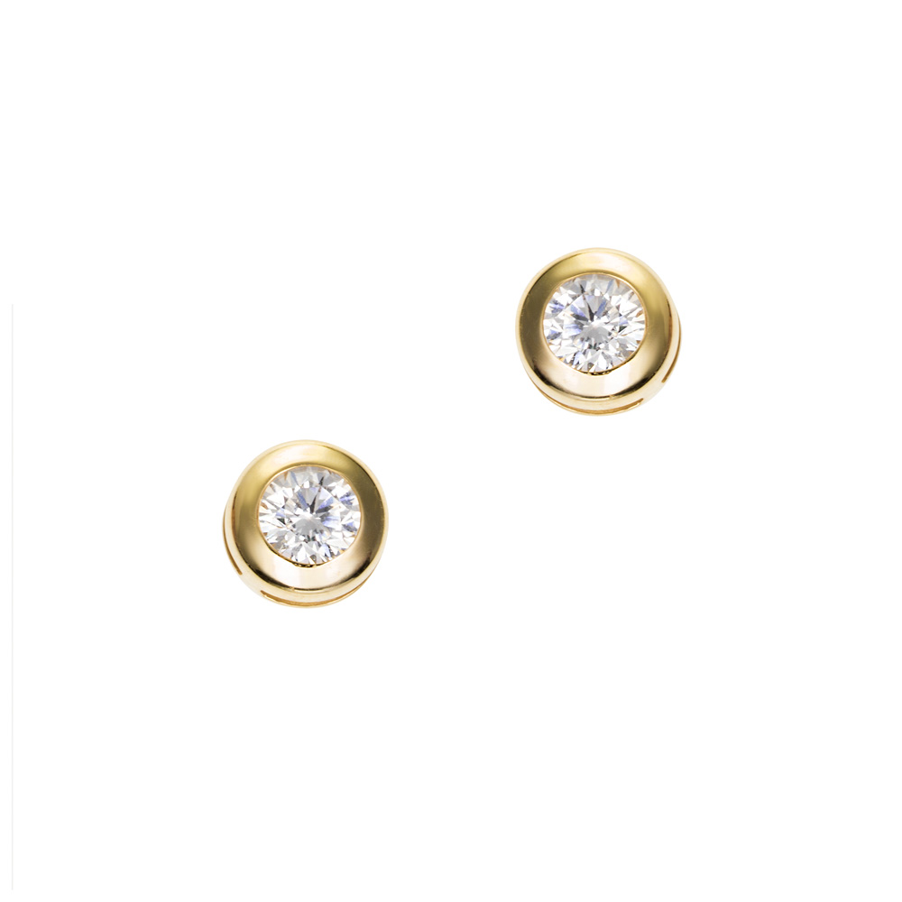 Pendientes pequeños de oro 9K chatón circonita 4 mm