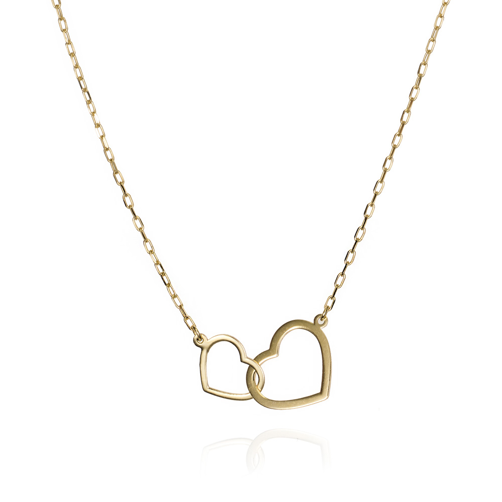 Colgante con cadena de oro 9K dos corazones unidos lisos