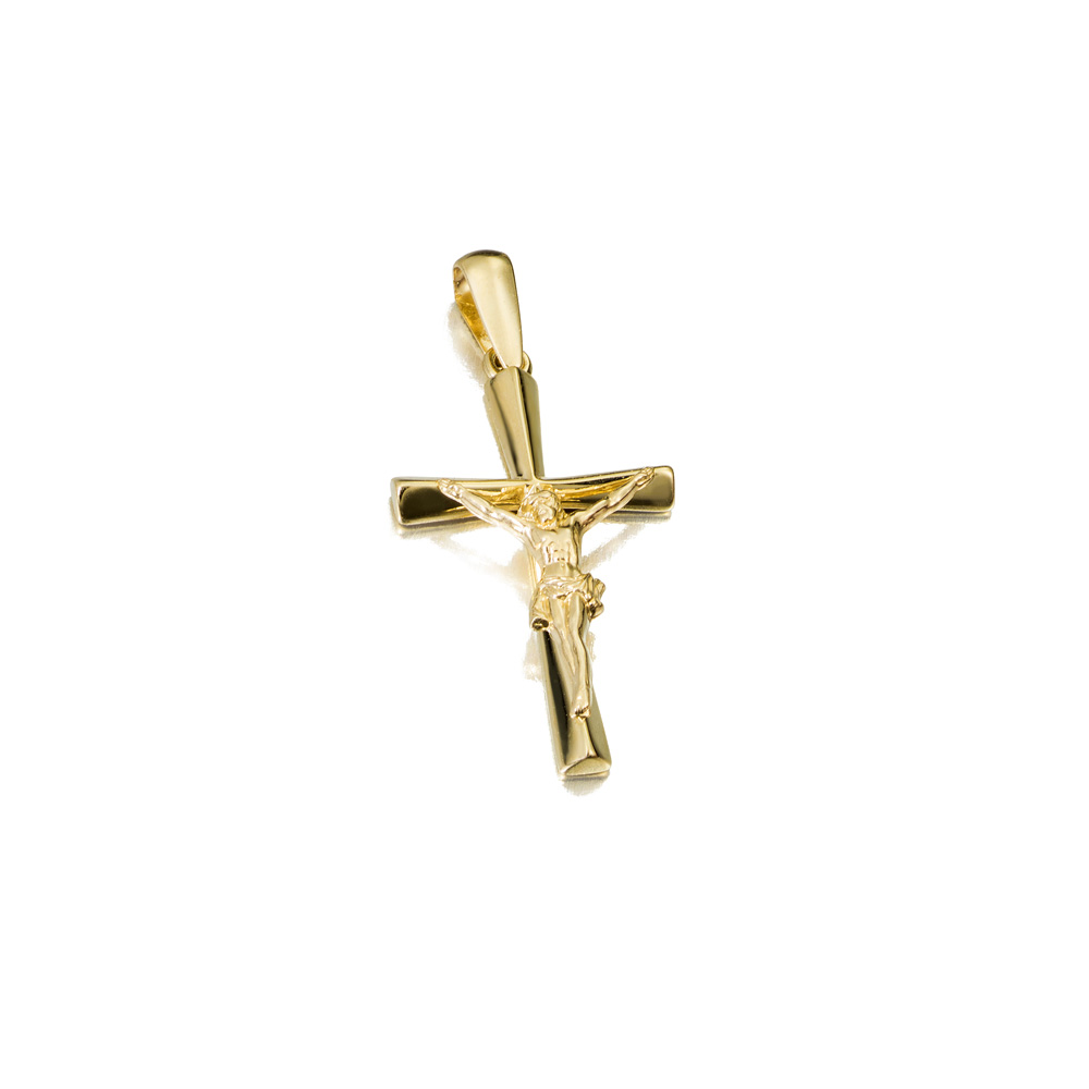 Cruz de oro 9K con Cristo plana