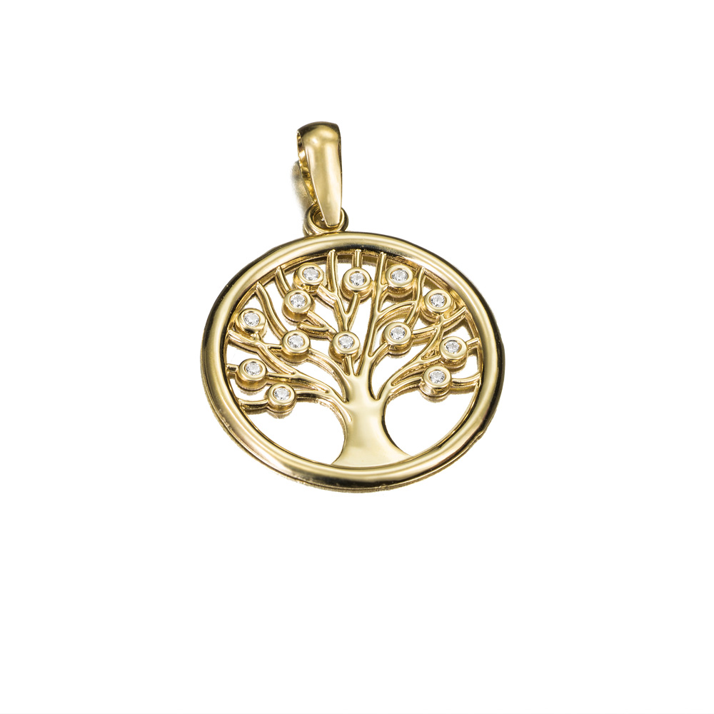 Colgante sin cadena de oro 9K árbol de la vida circonitas