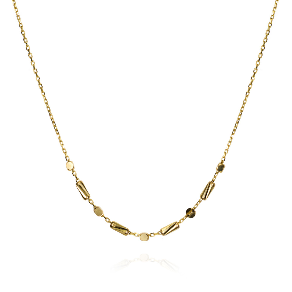 Gargantilla de oro 9K con barritas lapidadas y bolas lisas