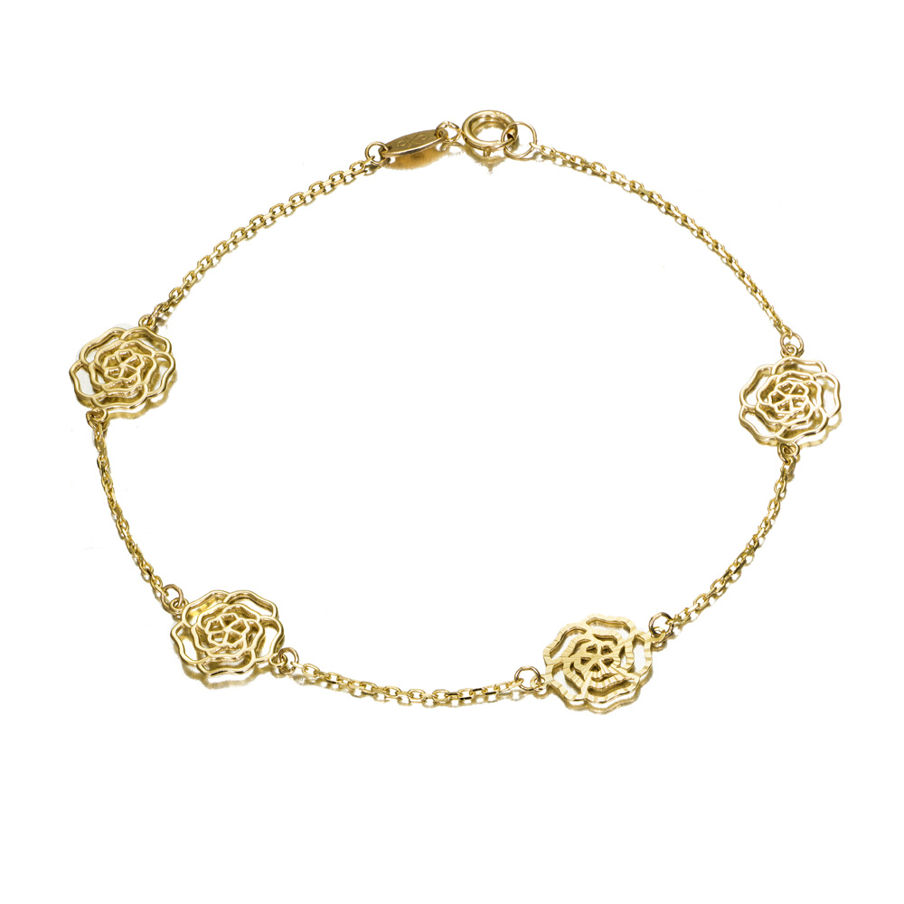 Pulsera de oro 9K con motivos flor lisa