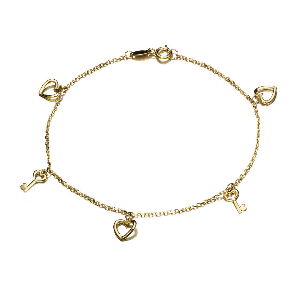 Pulsera de oro 9K con tres motivos flor