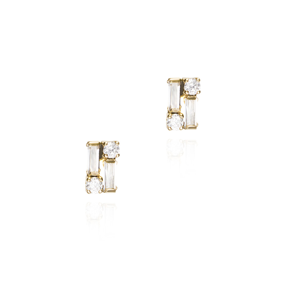 Pendientes pequeños de oro 9K con circonitas baguette