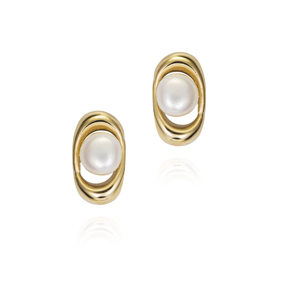 Pendientes de oro 9K ovalados con perla
