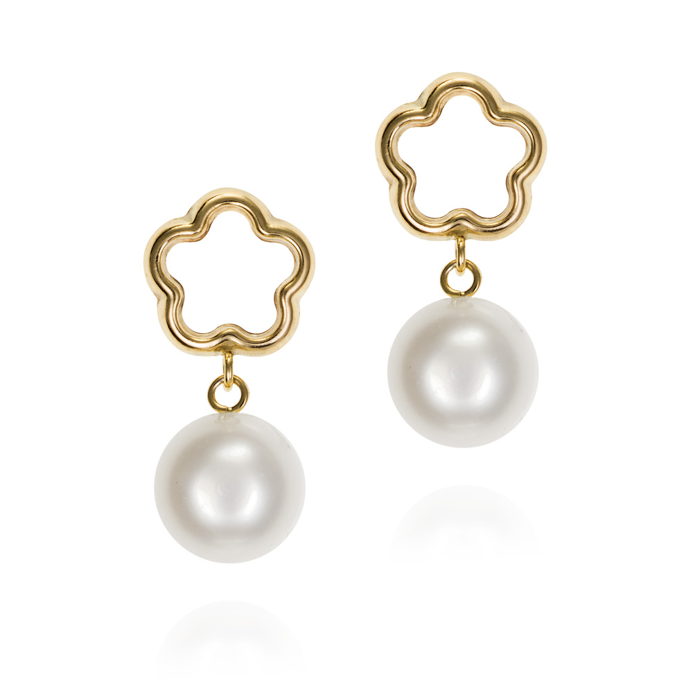 Pendientes tu y yo de oro 9K margarita con perla