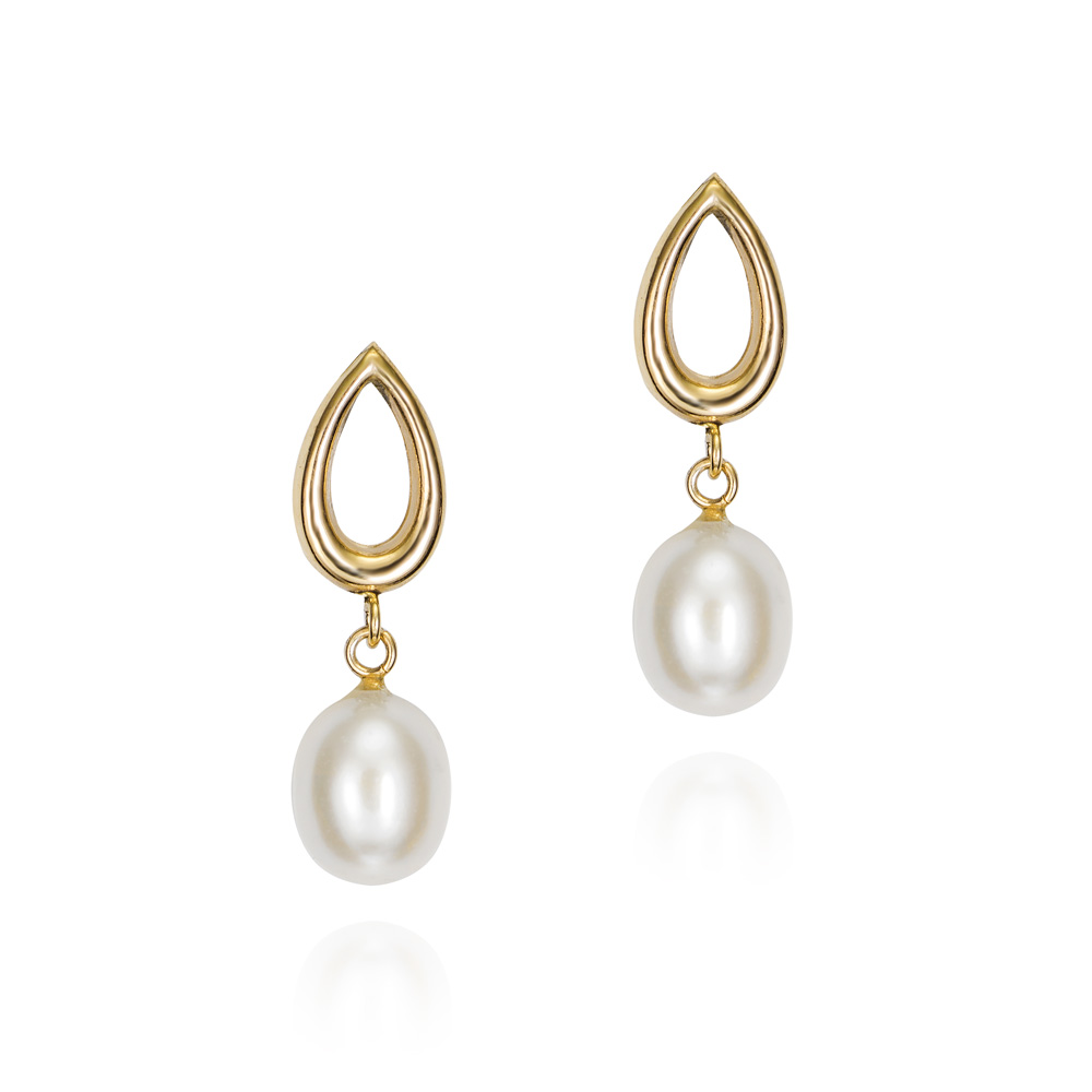 Pendientes tu y yo de oro 9K con perla