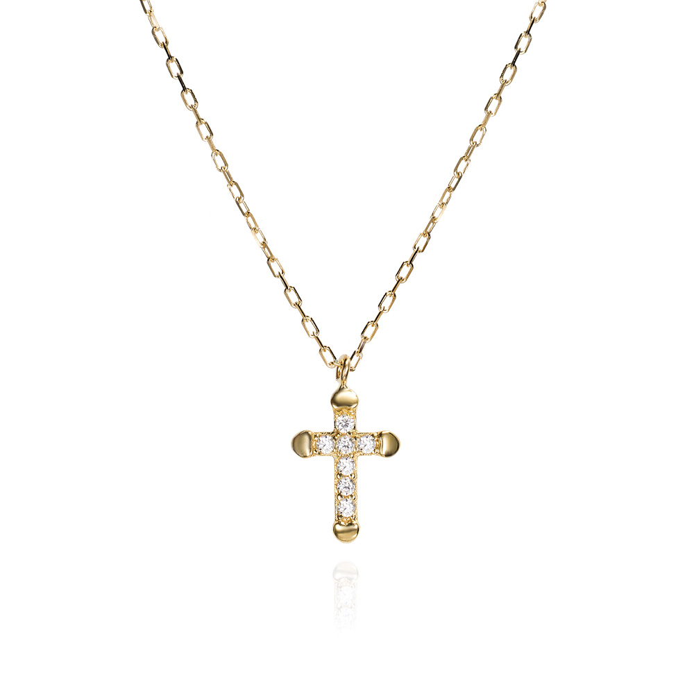 Colgante con cadena de oro 9K cruz pequeña con circonitas