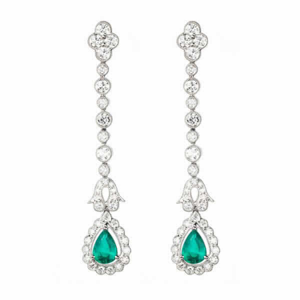Pendientes largos TEMPO Oro 18 Kilates, Diamantes y Esmeraldas