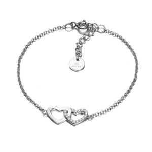 Pulsera Doble Corazón Entrelazado de Plata con Circonitas